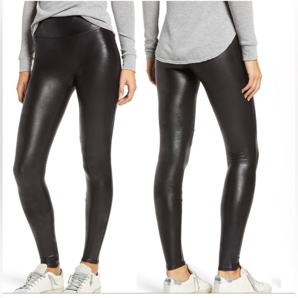 SPANX Black Faux Leather Leggings Size Large